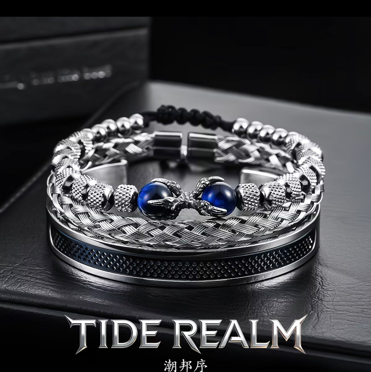Luxury Layered Bracelet - Trendy, Unique, High-End Blue Bead Multi-Layer Braided Cord Wristband