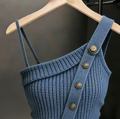 Asymmetrical Shoulder Sleeveless Knit Vest for stylish women