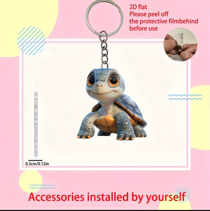 Blue Big-Eyed Turtle Keychain Flat
Acrylic Backpack Charm  Key Decoration