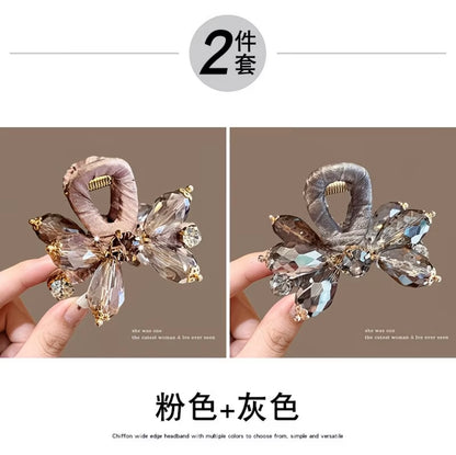 Luxury Pink Crystal Hair Clip for Women- Elegant Look, Suitable for Thin Hair, Half-Up Hairstyle Back of Head Hair Accessory 🦋