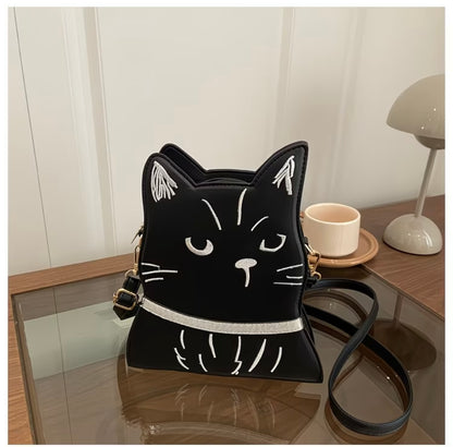 Large Capacity Shoulder Crossbody Bag with Cute Cat Design, Stylish Bucket Bag for Outdoor Use