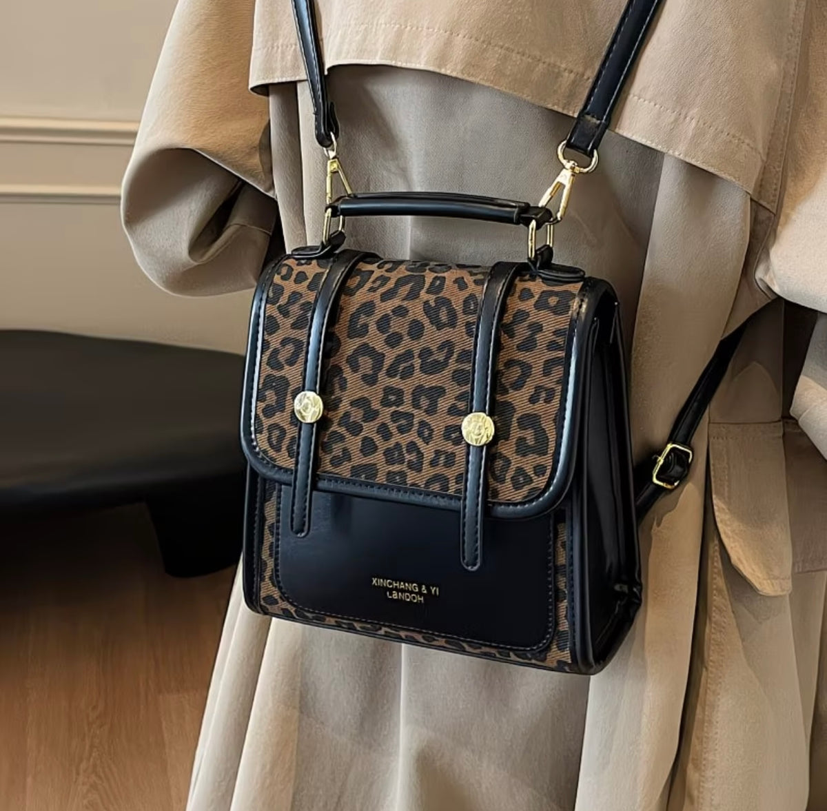 Casual shoulder Retro Backpack Korean-style Leopard Print Trendy Travel Backpack 🤎🖤