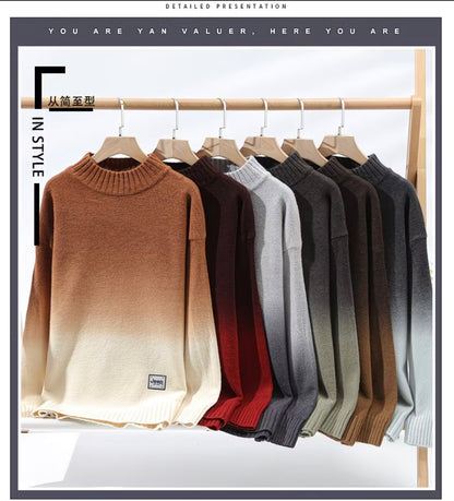 JEEP Men's Gradient Color Knit
Sweater, Autumn/Winter Fashion Casual Loose-Fitting Round Neck Pullover