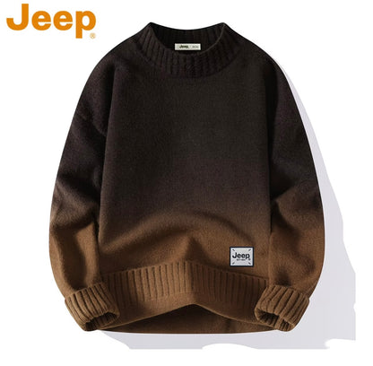 JEEP Men's Gradient Color Knit
Sweater, Autumn/Winter Fashion Casual Loose-Fitting Round Neck Pullover