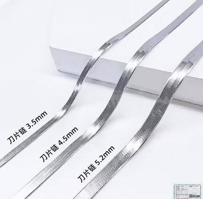 925 Sterling Silver Necklace for Men  - Flat Snake Bone Collarbone Chain