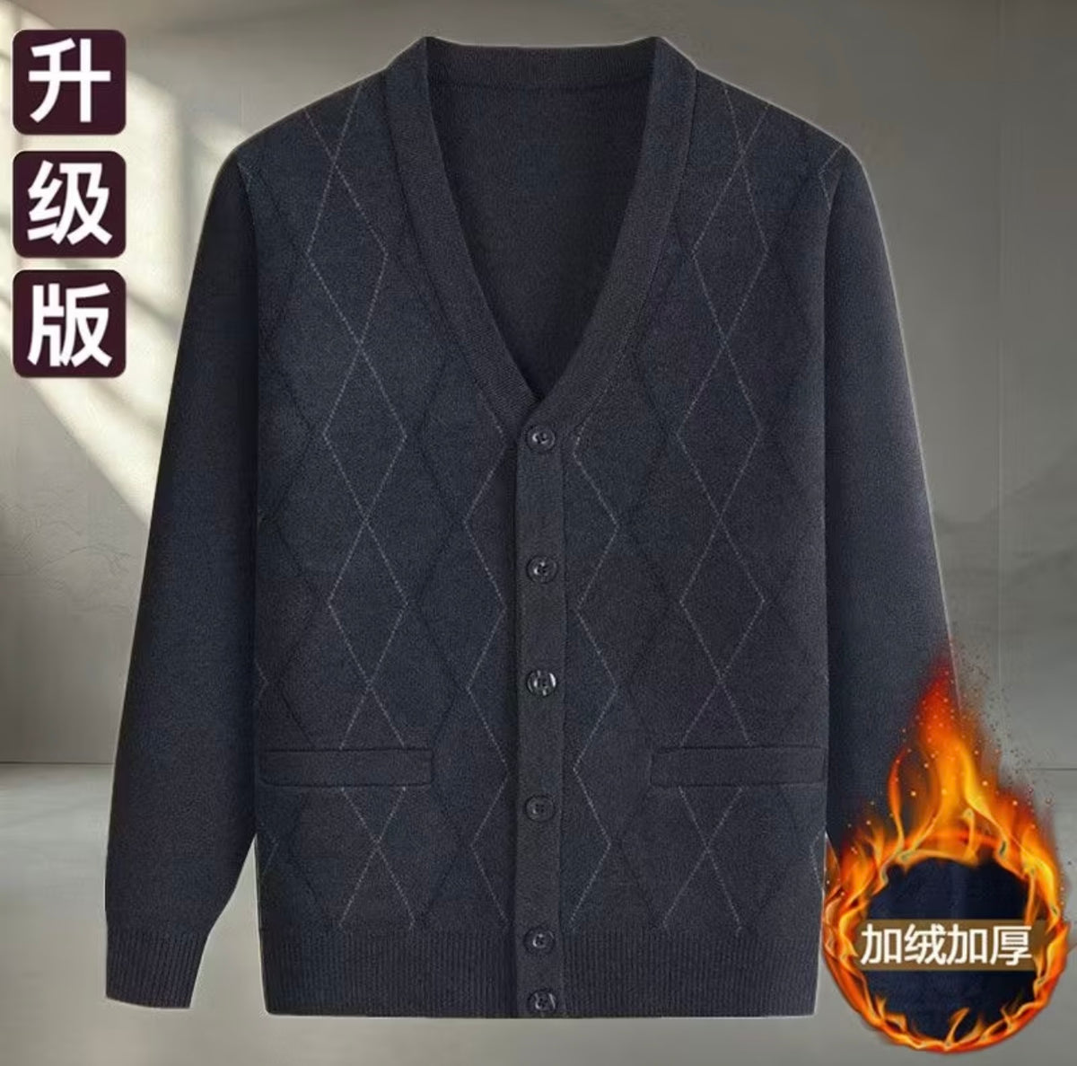 Men's Fleece-Lined Knitted Sweater Warm Thick Cardigan top selling product