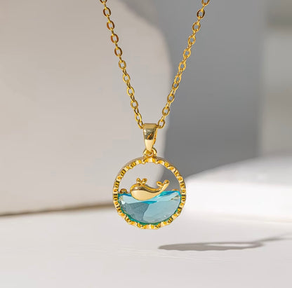 Whale-themed Unique Design, Elegant Iridescent Blue Ocean Collarbone Chain from the Marine Series 🌊🐬