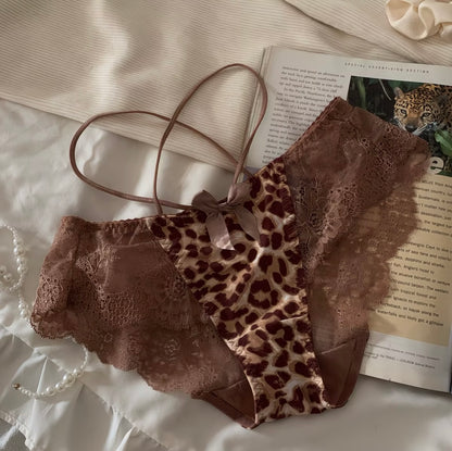 Cross-over Leopard Print Women's Low-Waist Hollow-out Breathable Pure Cotton Panties