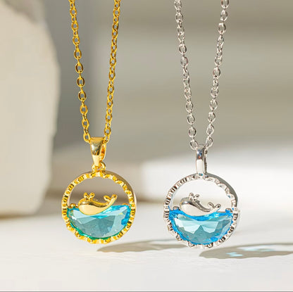 Whale-themed Unique Design, Elegant Iridescent Blue Ocean Collarbone Chain from the Marine Series 🌊🐬