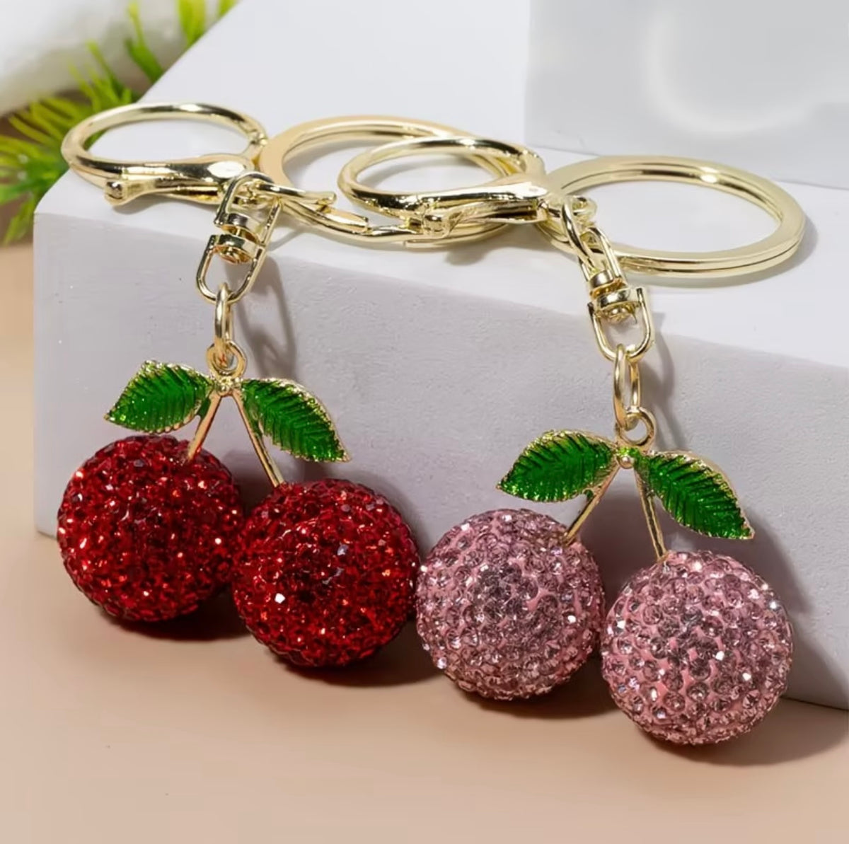 Rhinestone Cherry Keychain - Girly, Exquisite & Cute Creative Pendant Key Ring Gift 🍒
