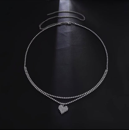 double-layer rhinestone heart pendant waist chain diamond belly body chain accessory