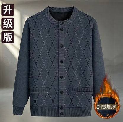 Men's Fleece-Lined Knitted Sweater Warm Thick Cardigan top selling product