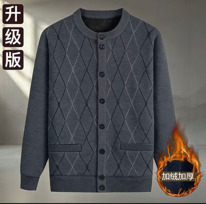 Men's Fleece-Lined Knitted Sweater Warm Thick Cardigan top selling product