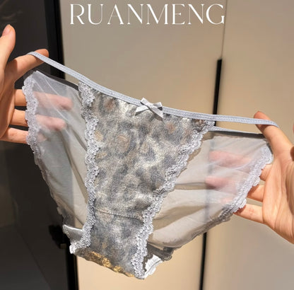 Leopard print seamless low-waist panties, comfortable pure cotton crotch girls satin