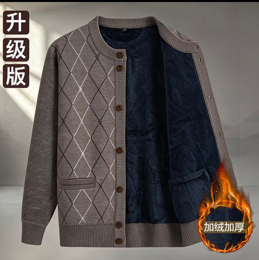 Men's Fleece-Lined Knitted Sweater Warm Thick Cardigan top selling product