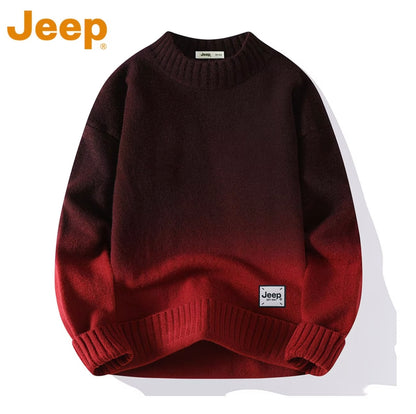 JEEP Men's Gradient Color Knit
Sweater, Autumn/Winter Fashion Casual Loose-Fitting Round Neck Pullover