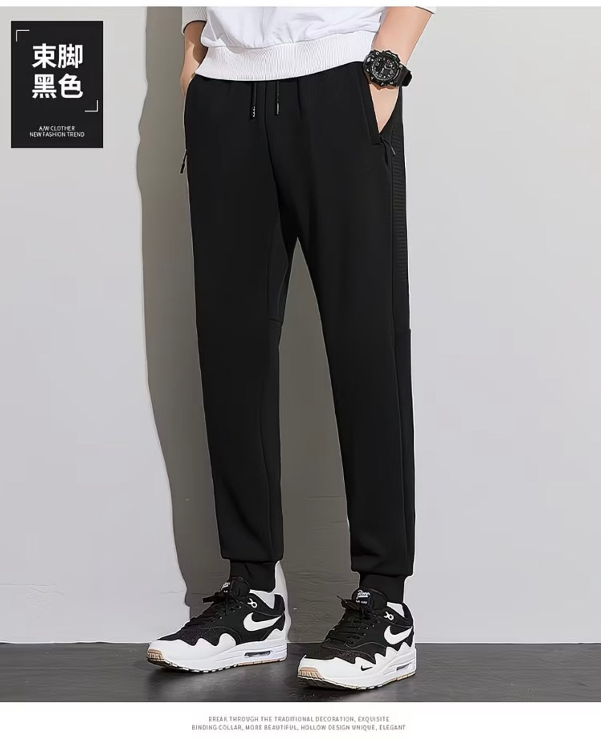 ZLSHIJIA Men's Pure Cotton Sports
Pants, Casual Loose-Fit Versatile Tapered Leg Long Pants