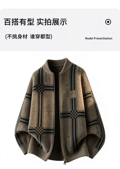 Men's Korean-style Zip-up Knit Cardigan, Stand Collar Solid Color Lightweight Sweater for Young Men