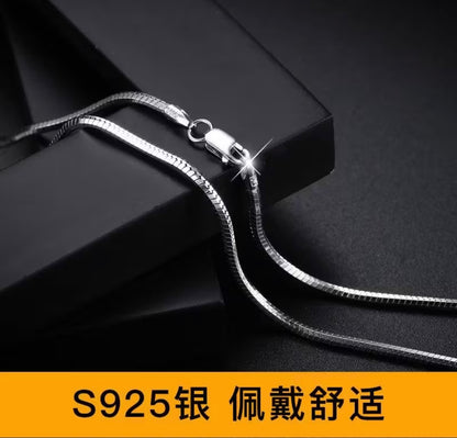 925 Sterling Silver Necklace for Men  - Flat Snake Bone Collarbone Chain