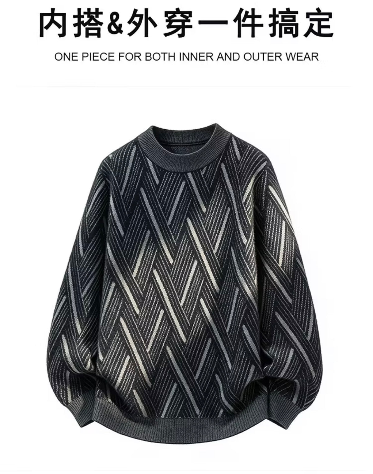 Premium Diamond Pattern Knitwear, Fashion Brand Faux Mink Fleece Thick Warm Woolen Pullover for Winter