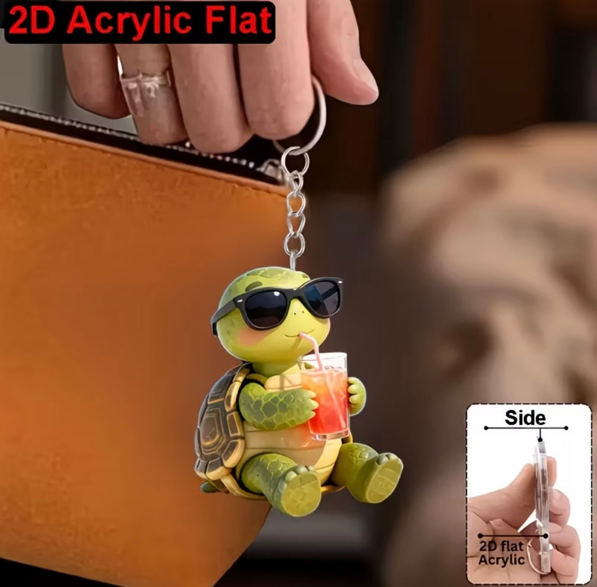 Creative Cartoon Turtle Drinking Beverage Keychain Hanging Ornament