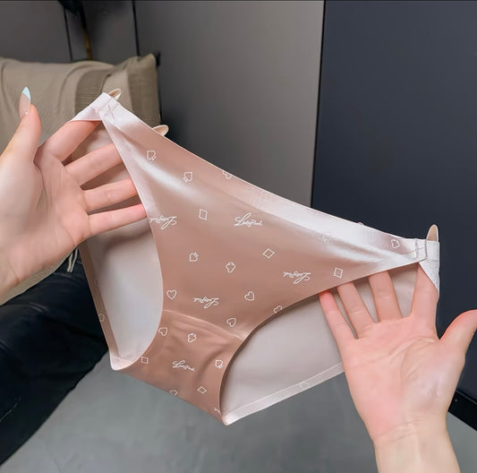 French-style Light Luxury Satin Printed High-Cut Premium Women's Underwear