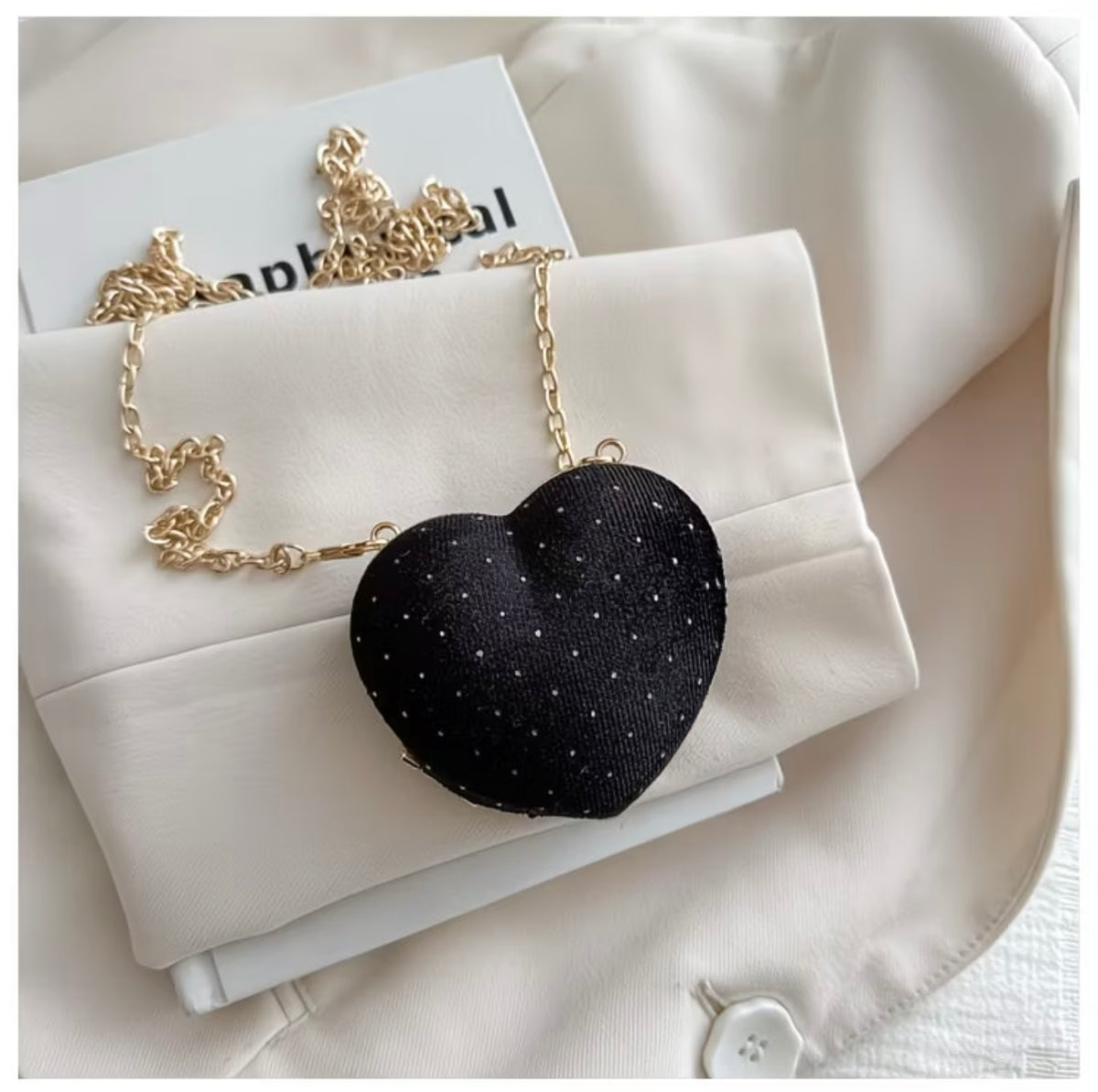 Ultra-mini luxury rhinestone sparkling wine-red heart-shaped  crossbody pouch