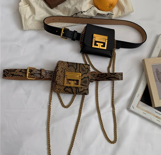 Vintage Snake Skin Pattern Fashionable Small Waist Bag for Women.