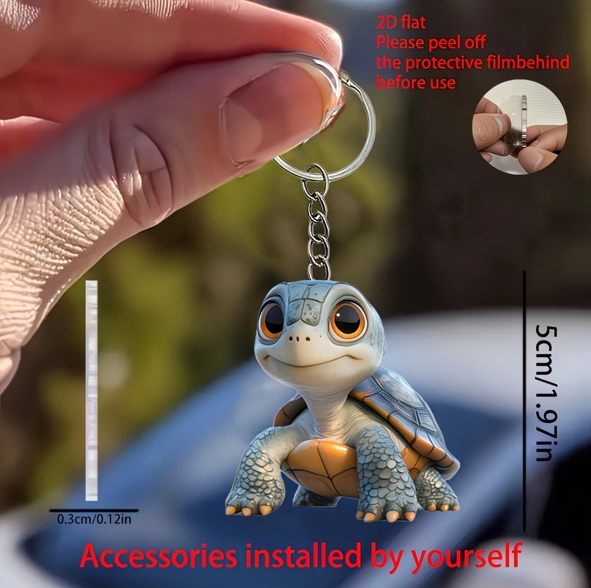 Blue Big-Eyed Turtle Keychain Flat
Acrylic Backpack Charm  Key Decoration