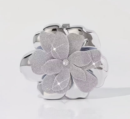 Elegant French-style golden sparkling rhinestone floral acrylic clutch bag 🌸