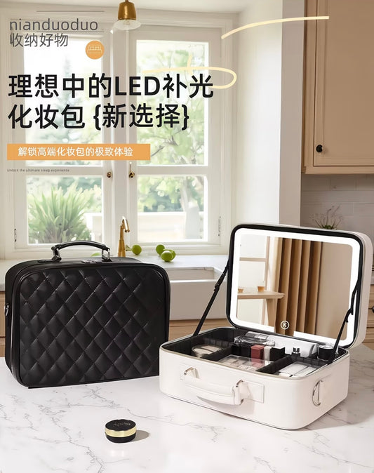 Professional Large-Capacity Storage Box with Mirror for Cosmetics, Includes Makeup Brush Set