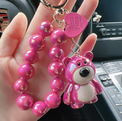 Iridescent Bear Keychain - Colorful Beaded Chain Pendant cute 🐻‍❄️