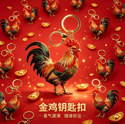 Golden Rooster Crowing Keychain - Chinese-style Big Rooster 🐓