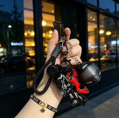 Creative Motorcycle Model Keychain with Light-Up Helmet, Personalized Key Ring 🏍️