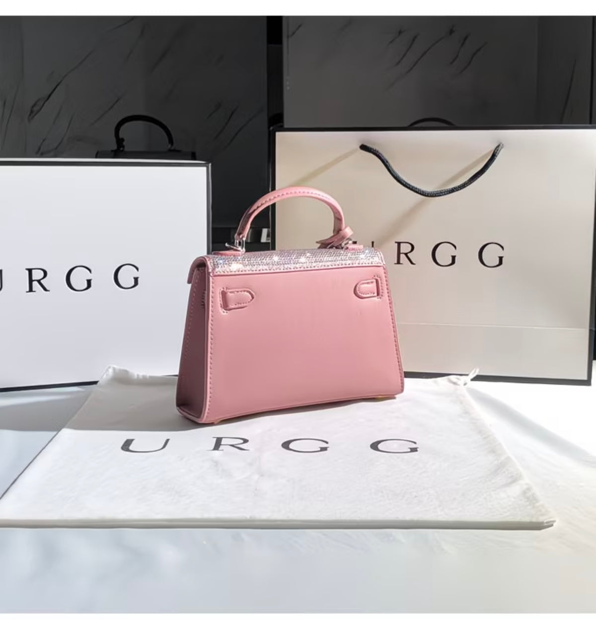 URGE Rhinestone  New Trendy Textured Second Generation Mini Kelly Bag with crossbody Handbag