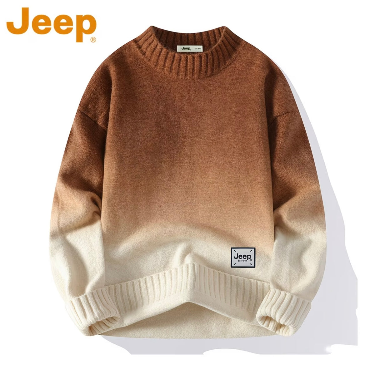 JEEP Men's Gradient Color Knit
Sweater, Autumn/Winter Fashion Casual Loose-Fitting Round Neck Pullover