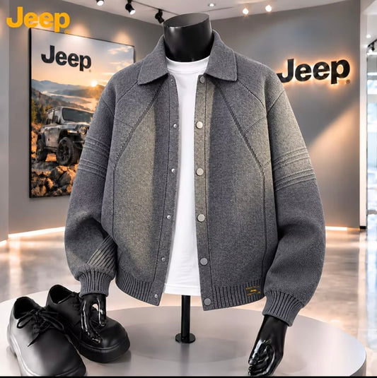 JEEP Men's Lapel Collar Sweater Jacket Loose-Fit casual Knitted Cardigan