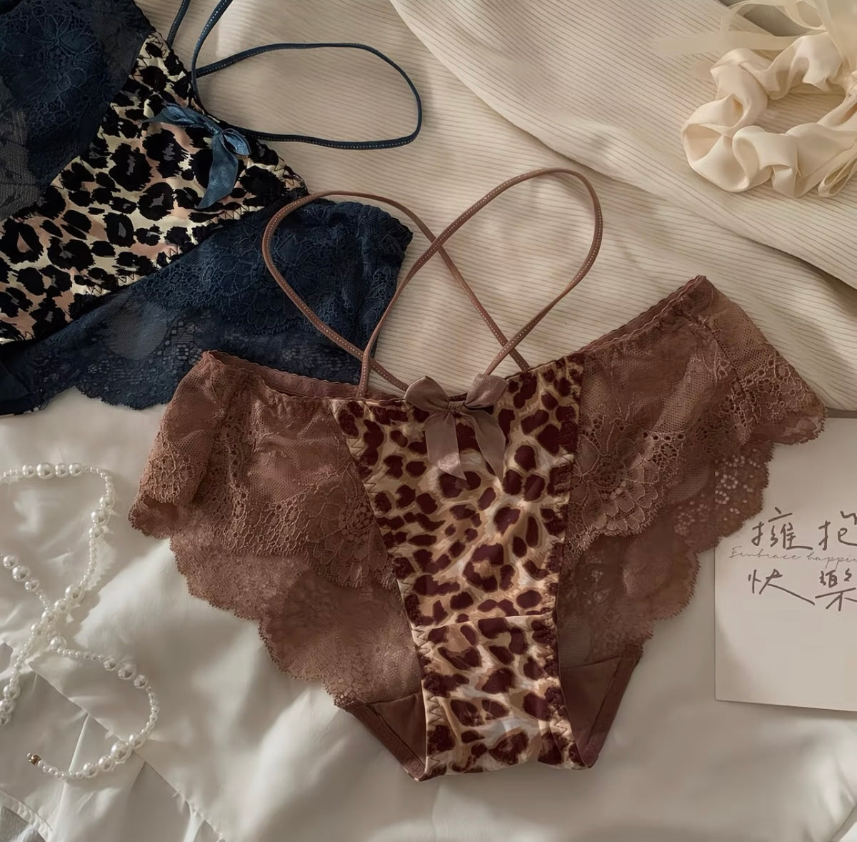 Cross-over Leopard Print Women's Low-Waist Hollow-out Breathable Pure Cotton Panties