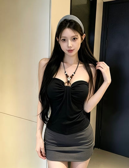Purple Beaded Halter Neck Tank Top for Women - Summer Slimming Short Backless Top 🫆