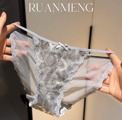 Leopard print seamless low-waist panties, comfortable pure cotton crotch girls satin
