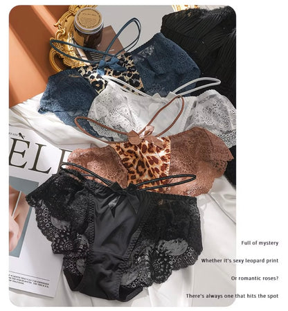 Cross-over Leopard Print Women's Low-Waist Hollow-out Breathable Pure Cotton Panties