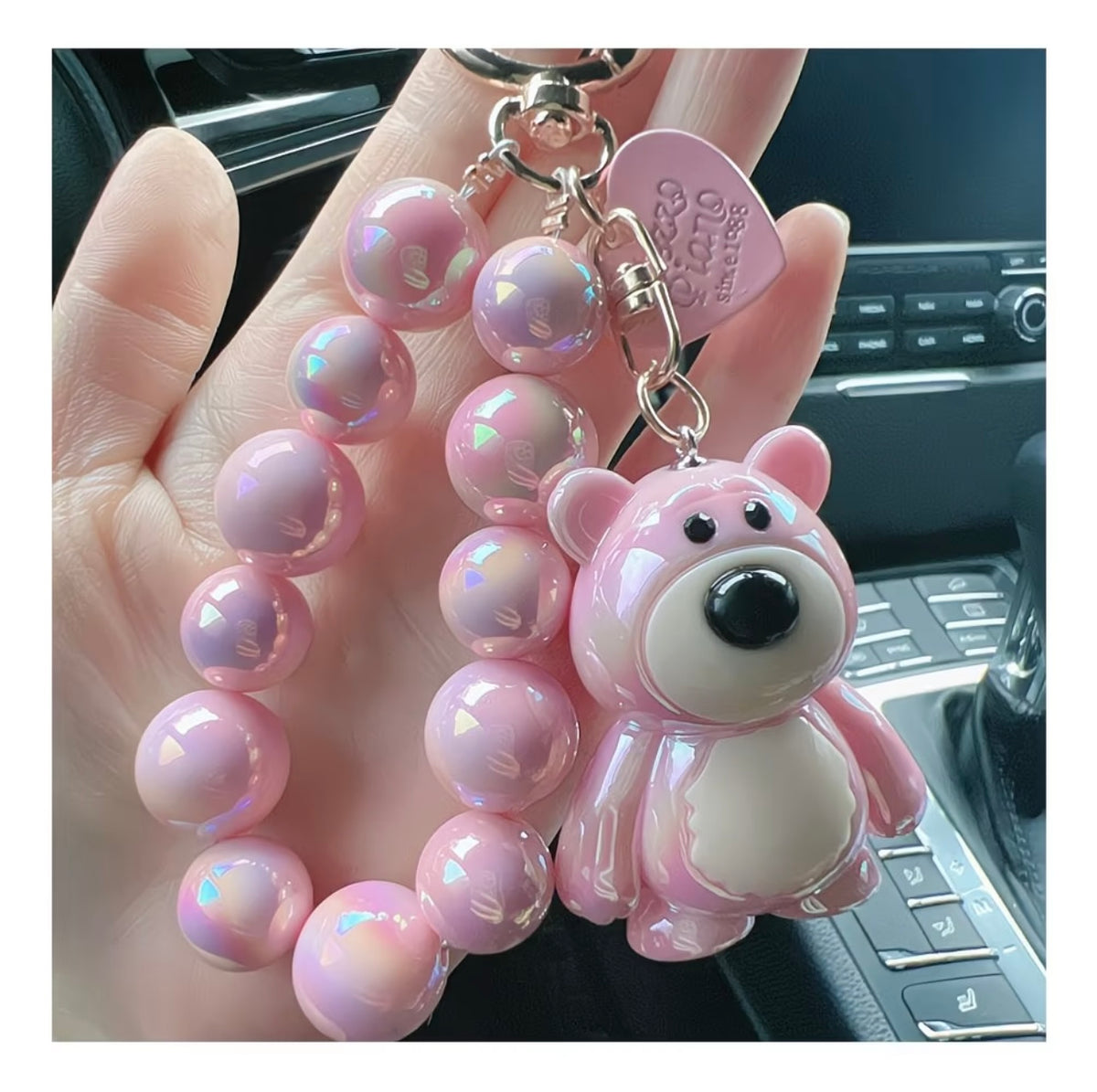 Iridescent Bear Keychain - Colorful Beaded Chain Pendant cute 🐻‍❄️
