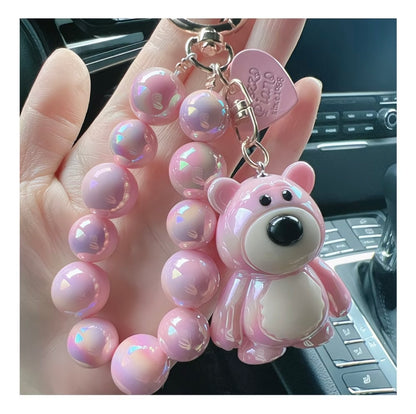 Iridescent Bear Keychain - Colorful Beaded Chain Pendant cute 🐻‍❄️