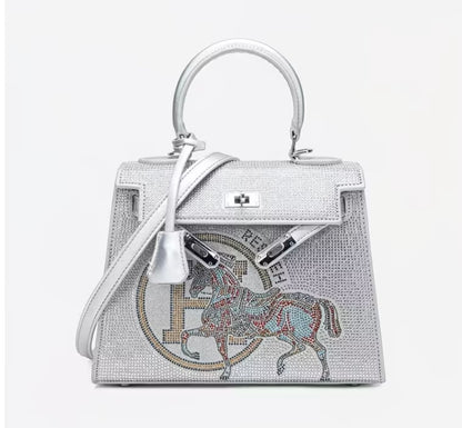 URGE Rhinestone  New Trendy Textured Second Generation Mini Kelly Bag with crossbody Handbag