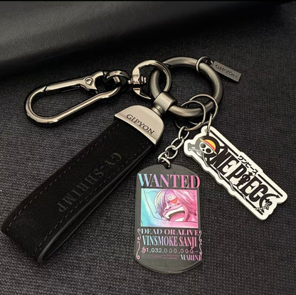 One Piece Merchandise - Luffy, Zoro, Ace Wanted Poster Titanium Steel Military Badge Keychain Pendant for Men & Women Car Keys