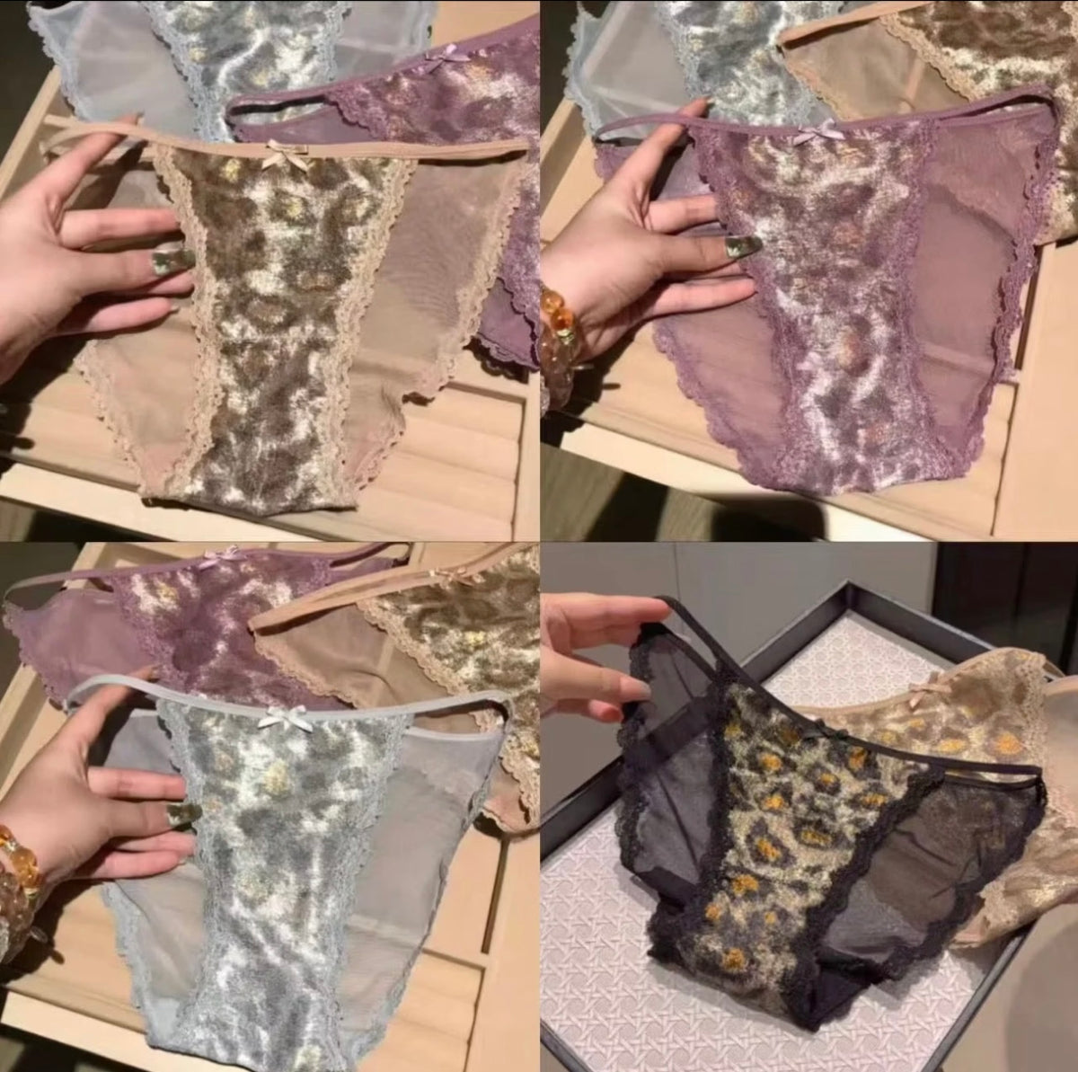 Leopard print seamless low-waist panties, comfortable pure cotton crotch girls satin