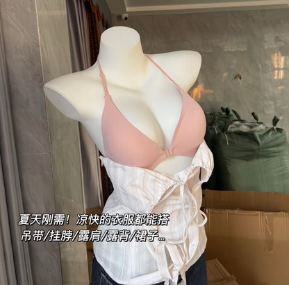 High Quality Front-closure deep V-neck halter bra for women, with backless invisible