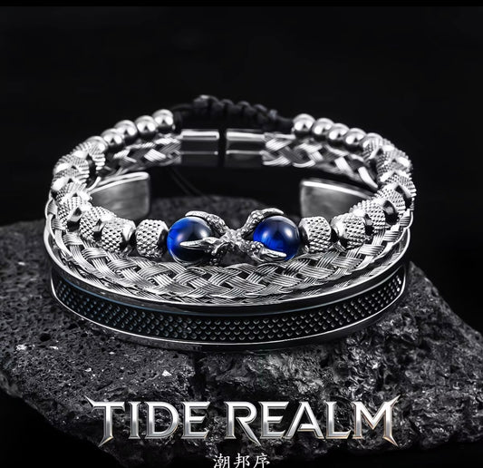 Luxury Layered Bracelet - Trendy, Unique, High-End Blue Bead Multi-Layer Braided Cord Wristband