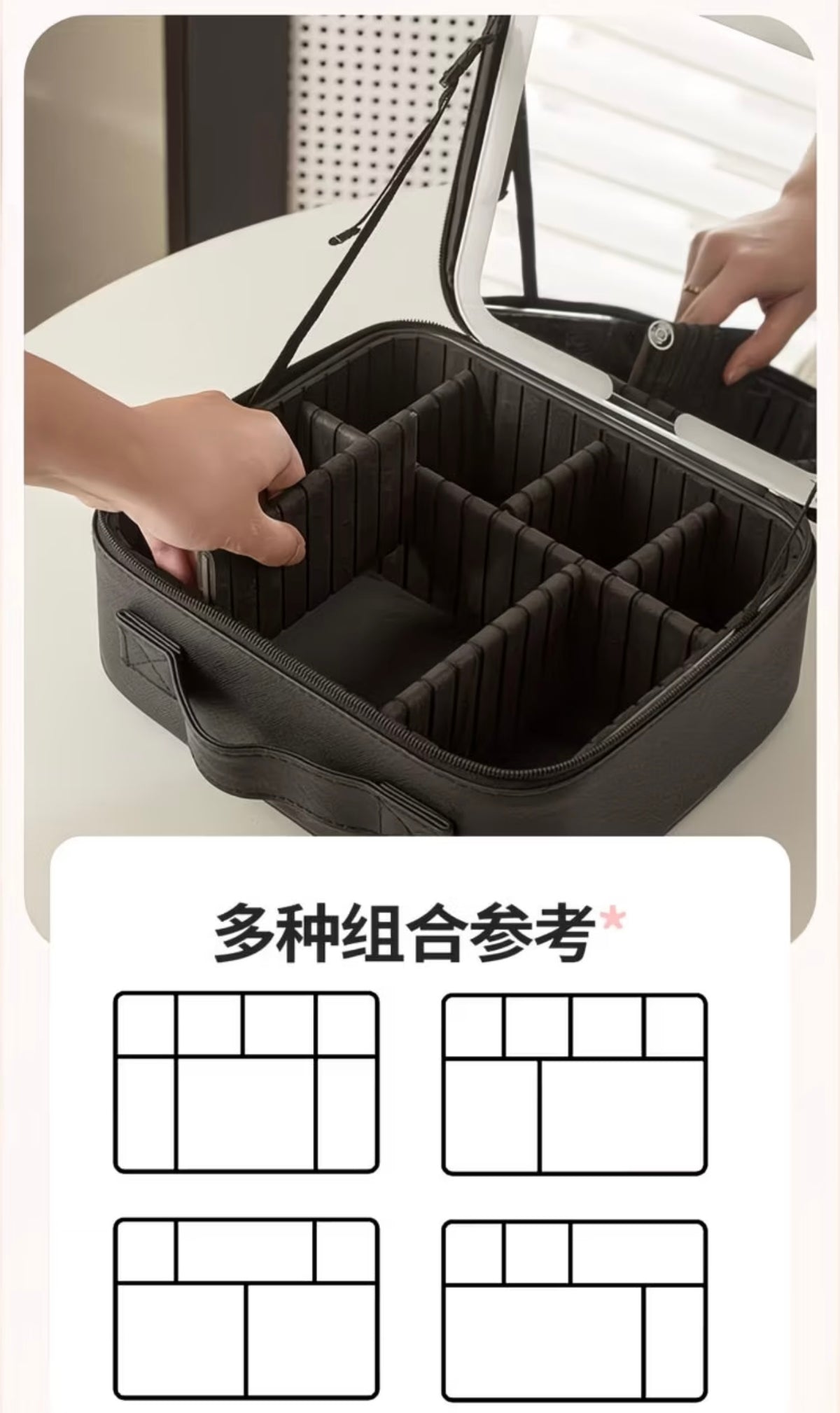 Professional Large-Capacity Storage Box with Mirror for Cosmetics, Includes Makeup Brush Set