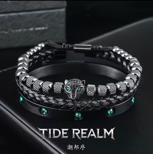 ChaoBang Xulü Zircon Leopard Head Stackable Bracelet for Men